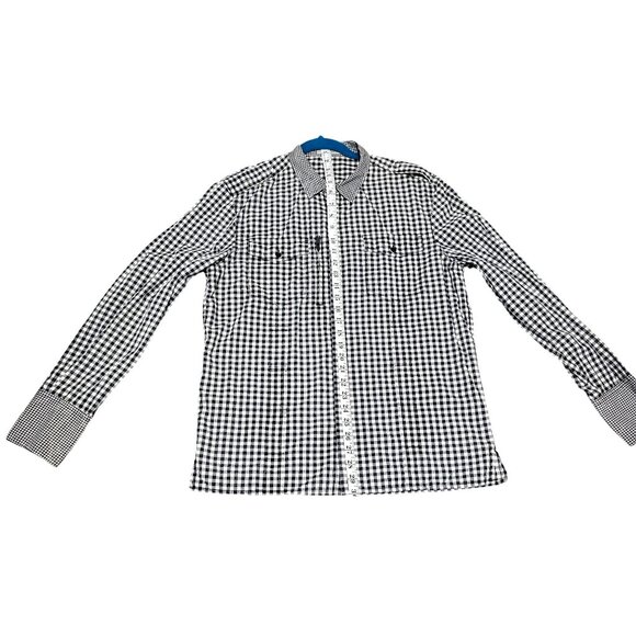 For All Mankind Men's Gingham Checkered Long Sleeve Shirt L Black & White - Picture 10 of 11